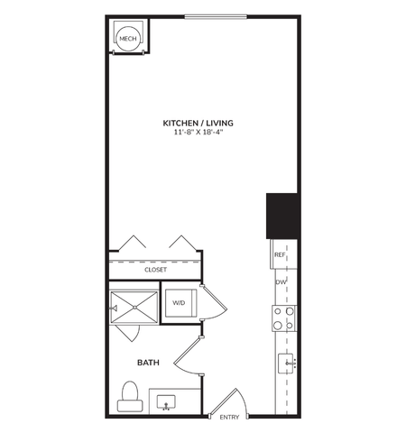Floor plan for studio, 1 bath, 483 sqft